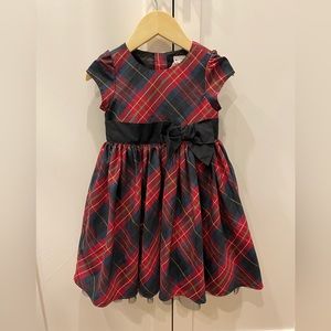 Girl's BABY GAP Red Black TARTAN Plaid TAFFETA Dress 18-24 Tulle Holiday Party
